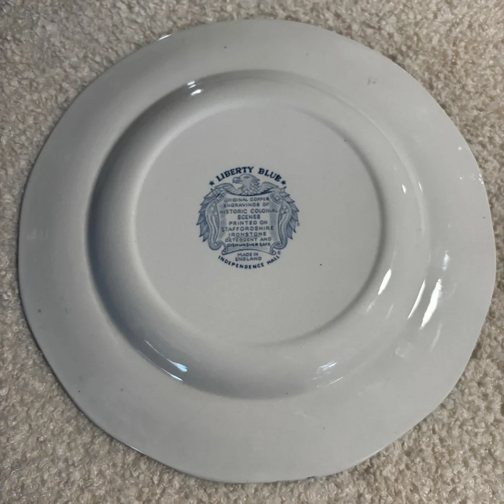 Vintage Staffordshire Liberty Bell  Blue and White Independence Hall Plate
